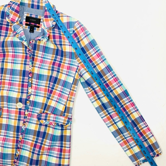 J Crew Women Size 2 Regent Blazer Pastel Plaid Ruffle Lined One Button Preppy - Picture 11 of 15